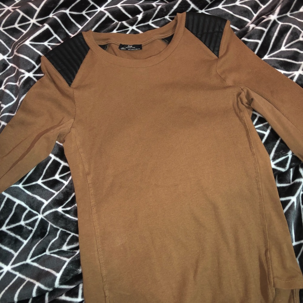 Long Sleeve Brown Leathered Shirt